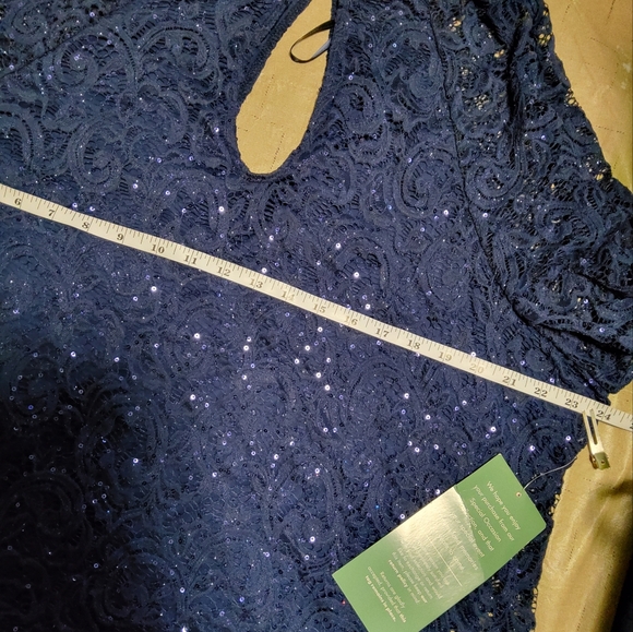 Blue Sage Stretch Navy Blue Embroidered Lace Sequins Keyhole Neckline Size 22W - Picture 6 of 10